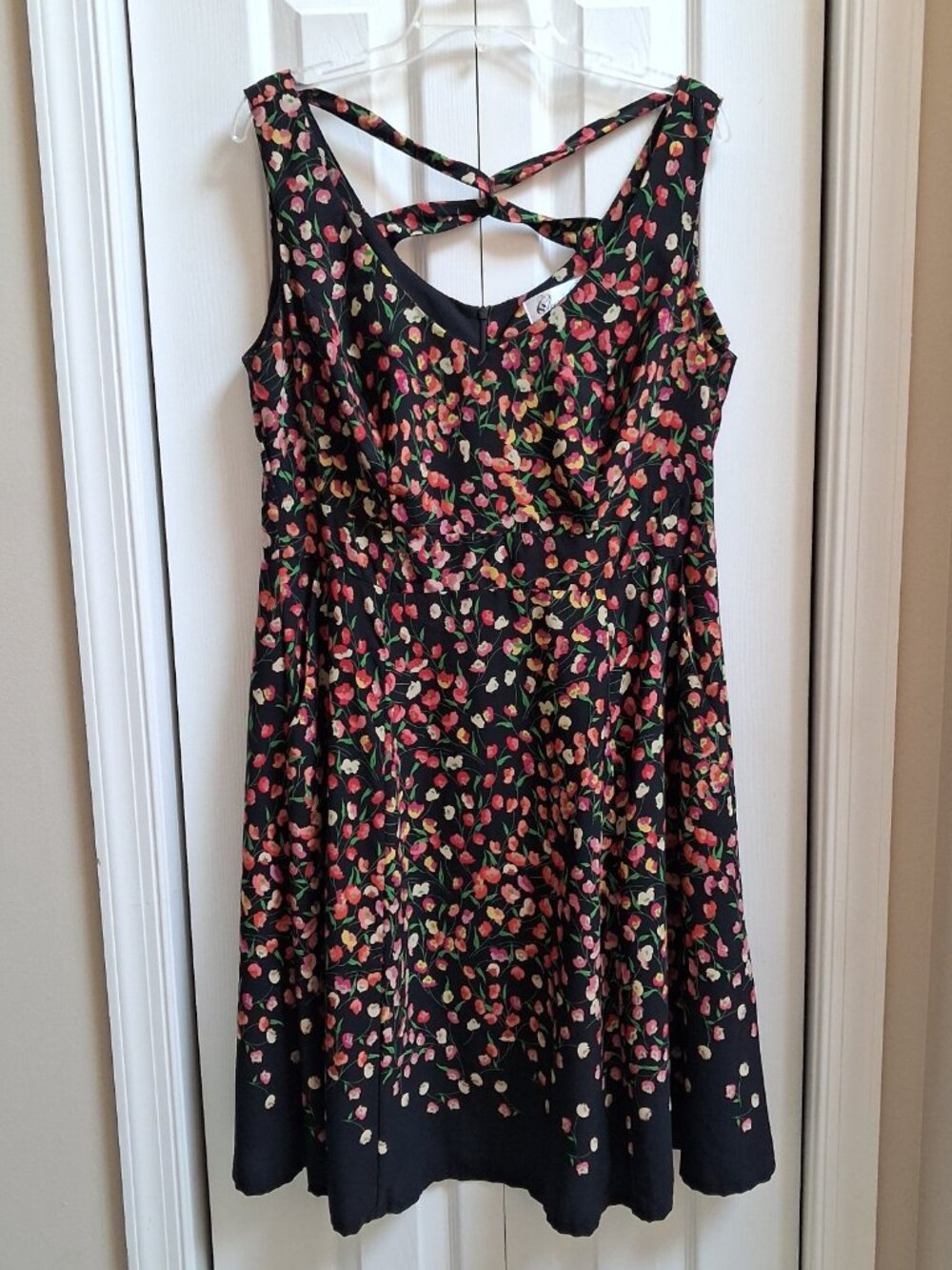 CHERRY VELVET Angelina Black Floral Sleeveless Retro Dress sz XL